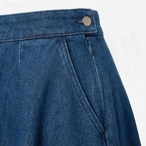 Women Denim A-Line Skirt Knee-Length Pleated Solid Color Casual Style Regular Waistline All Seasons Wear - Product Image 5