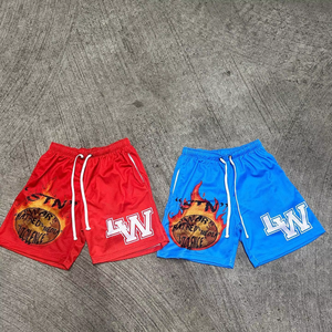 Shorts de sport pour hommes avec logo personnalisé imprimé, 100% coton, style décontracté, hip-hop, techniques de broderie, design délavé à l'acide - Product Image 1