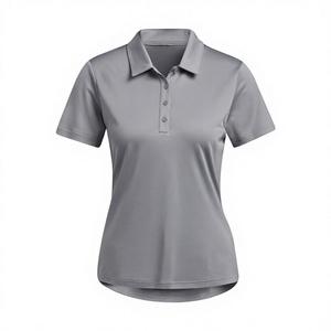 Polo décontracté d'été pour femme en coton 100% gris uni, anti-boulochage, respirant, tricoté, à manches courtes - Product Image 3
