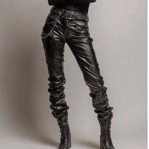 <b>Vintage</b> Printed Winter Plus Size Women's Biker Leather Cycling Pants with Waterproof Feature - Product Image 3