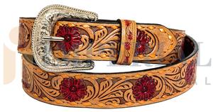 Nouvelle Ceinture de Luxe en Cuir Pleine Fleur Faite à la Main, Sculptée et Peinte à la Main, Motif Floral, pour Cowboy et Rodeo, en Cuivre Artisanal, Collection 2026 - Product Image 4