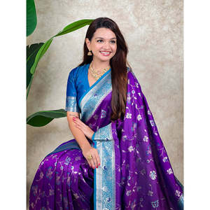Sari en soie tissée Zari Jaal Banarasi violet Elite Weaves et foulard élégant avec motif tissé complexe 650g - Product Image 5