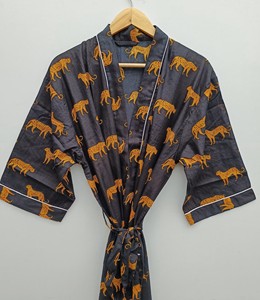 Robe kimono imprimée tissée pour homme, col en V, en coton, longue, style japonais, grande taille - Product Image 1