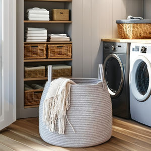 Modern Eco-Friendly Foldable Square Laundry Hamper with 100% Cotton Rope <b>Woven</b> Fabric for Dirty Clothes - Product Image 4