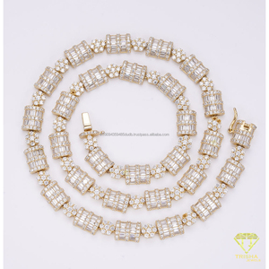 Collier Hip Hop de Luxe en Argent Sterling 925 avec Diamants Moissanite et Maillons Baguette, Plaqué Or, pour Vente en Gros de Bijoux - Product Image 2