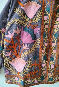 Handcrafted Kashmiri Crewel Embroidered Velvet Breathable Eco-Friendly Winter <b>Quilted</b> Floral Pattern Kimono Coat - Product Image 3