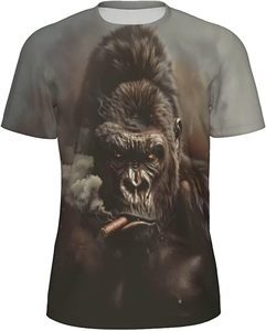 T-shirt à manches courtes pour homme avec impression photo de gorille fumant une pipe, col rond, coupe ample, style décontracté, écologique, personnalisable - Product Image 1
