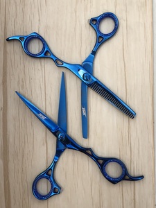 High Quality Black & Blue Private Label <b>Barber</b> Hair Cutting Scissors Professional Hair Cut Hair Scissors <b>Set</b> with case - Product Image 6