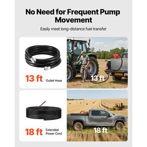 Pompa di Trasferimento Carburante 12V DC 16 GPM 1/4 HP con Ugello Manuale, Tubo di Scarico e Tubo di Aspirazione, Pompe ed Accessori per Estrazione Diesel - Product Image 5