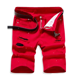 Shorts en jean décontractés pour hommes, taille haute, coupe slim, coupe droite, délavés, pour l'été, vente en gros - Product Image 1