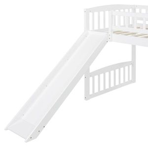 White Twin Size Loft <b>Bed</b> <b>with</b> <b>Slide</b> and Ladder for Kids - Product Image 6