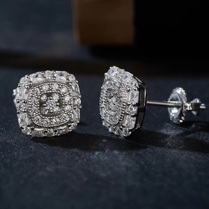 Pendientes de Diamantes Moissanite, Plata 925, Diseño de Halo Cuadrado, Joyería Brillante de Lujo para Mujer, Regalo de Boda - Product Image 3