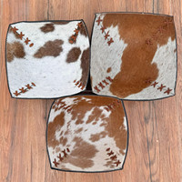 Cheveux occidentaux tan et blancs sur cuir de vachette 3 ensembles de plateaux bol en cuir gaufré marron de qualité supérieure plateau de valet luxueux cadeaux de mariage