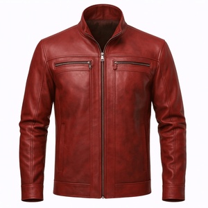 OEM Custom Vintage Winter Dyed Mandarin Collar Zipper Front Mens Red <b>pilot</b> Sporty Leather Bomber <b>Jacket</b> Waterproof Windproof - Product Image 1