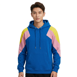 Sudadera con Capucha de Bloques de Color, Manga Raglán, Unisex, Casual, Azul, Rosa, Amarillo, Tejida, para Otoño - Product Image 2