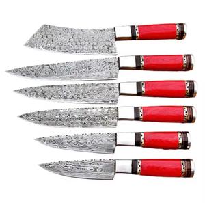 Handmade High Quality 6-Piece Damascus Steel Chef <b>Knives</b> Customized Handle <b>Sharp</b> Serrated Edge for Multi-Purpose Eco-Friendly - Product Image 4