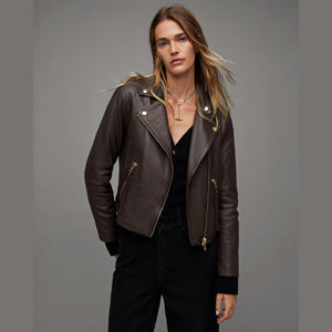 Veste en cuir de vachette pour femme de qualité supérieure, imprimée et brodée, veste de moto d'hiver, veste en cuir élégante et tendance pour femme - Product Image 1