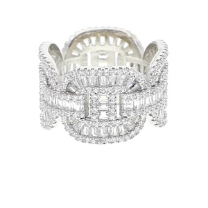 Icy Curb <b>Thick</b> Chunky Cuban Link Rhodium Plated Cluster Diamond Moissanite Statement Luxury Cocktail Hip Hop <b>Ring</b> for Women - Product Image 1