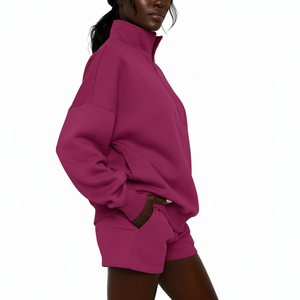 Conjunto de Sudadera con Capucha y Pantalones Cortos para Mujer, Chándal Holgado Informal, Venta al Por Mayor - Product Image 3