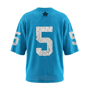 เสื้อฟุตบอลตาข่ายสีน้ำเงินสำหรับผู้ชายหมายเลข 5 พิมพ์ลายด้วยเทคนิคสกรีน ระบายความชื้นได้ดี แขนสั้น คอกลม - Product Image 4