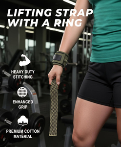 Custom Logo <b>Adjustable</b> Cotton & Neoprene Weightlifting Wrist Straps with D-<b>Rings</b> Eco-Friendly & Breathable for Powerlifting - Product Image 4