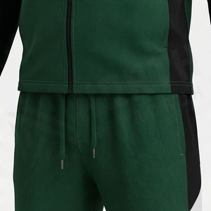 Ensemble de survêtement sportif pour homme, imprimé géométrique vert, fermeture éclair intégrale, séchage rapide, polyester et élasthanne, vêtements d'automne - Product Image 5
