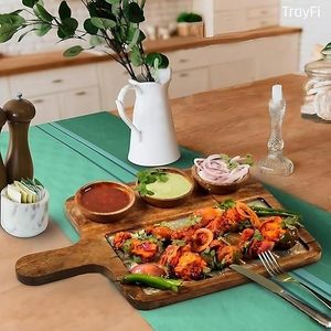 Affordable Handmade Wooden Serving Tray with Handle and <b>Ceramic</b> Tile Artwork for Chips Sauces and Appetizers - Product Image 6