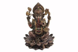 Estatua Tradicional Hecha a Mano de Resina con Acabado en Cobre del Dios Ganesha sobre Base de Loto, Ídolo del Dios Hindú, Decoración para el Hogar, Escultura Religiosa - Product Image 5