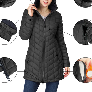 Long Hooded Down Puffer Jacket Women's <b>Winter</b> <b>Coat</b> <b>Thick</b> Casual Zipper Closure Solid Color 100% Polyester Windproof Outerwear - Product Image 4