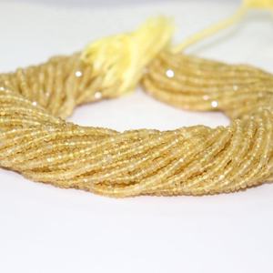 Perles rondes facettées en aquamarine jaune naturel 3,5 mm, jaune foncé, perles d'aquamarine jaune rare pour la fabrication de bijoux - Product Image 1