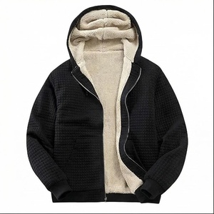 Men's Hooded <b>Fleece</b> <b>Lined</b> Zip-Up Sweatshirt Solid Color Casual Winter <b>Jacket</b> Regular Fit Black - Product Image 1