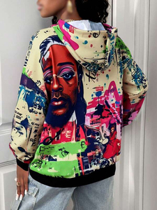 Wholesale Women's Abstract Portrait Graphic Hoodies Premium Heavy Cotton Fleece Pullover Urban Streetwear Private Label Supplier - Product Image 2