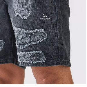 Shorts en jean décontractés pour hommes, en coton délavé, longueur genou, bords déchirés, poches, style streetwear d'été 2026 - Product Image 4