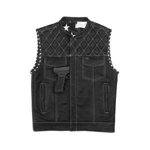 Chaleco de Cuero para Hombre Estilo Club de Caza Old Glory, con Costuras de Diamante SOA, para Motocicleta, con Espacio Oculto para Armas - Product Image 4