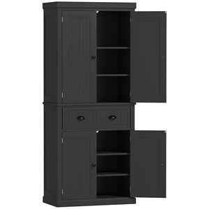 Armadio Dispensa da Cucina Nero da 72 Pollici con 4 Ante e 3 Ripiani Regolabili, Dotato di un Grande Cassetto Centrale - Product Image 1