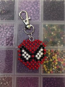 Artisan Crafted Hand Woven Beaded Spider Man Mask Hero Theme <b>Bag</b> Charm Set For Kids Backpack Premium Accessory - Product Image 4