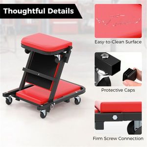 Sgabello Pieghevole per Officina con Seduta Imbottita e 6 Ruote Universali, Strumento di Riparazione a Doppia Modalità per Officine - Product Image 6
