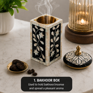 Bone Inlay Serving Tray | Luxury Tea Light Bakhoor Box | Handmade Gulf UAE Decor Tray | Premium Wooden Inlay <b>Gift</b> Set Home Decor - Product Image 2