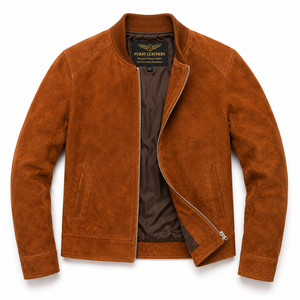 OEM Custom Blain Brown <b>Suede</b> Bomber <b>Jacket</b> <b>Men's</b> Winter Waterproof Genuine Leather Stand Collar Streetwear Cotton Lining 100% - Product Image 1