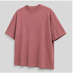 เสื้อยืดคอกลมแขนสั้นทรงหลวมโอเวอร์ไซส์ผ้าฝ้ายวิสโคสสีชมพูอมเทาแบบสั่งทำพิเศษสำหรับผู้ชาย รุ่น MTS-OVR-0038 - Product Image 3