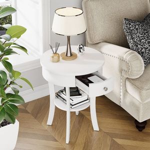Tavolo rotondo a 2 livelli con mobili da soggiorno in legno a cassetto aperto - Product Image 3