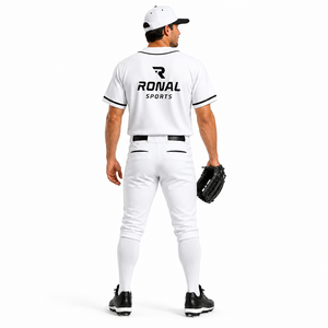 ชุดเบสบอลสีขาวสำหรับทุกเพศ RONAL SPORTS เสื้อเจอร์ซีย์แขนสั้นติดกระดุม พิมพ์ลายโลโก้ด้วยความร้อน ปรับแต่งชื่อทีมได้ - Product Image 3