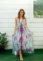 Robe longue élégante et simple en rayonne tie-dye, pour l'été, tenue décontractée de soirée, motif uni, avec boutons décoratifs, vente en gros, pour les vacances à la plage