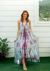 Elegante y Sencillo Vestido Maxi de Rayón con Estampado Tie-Dye para Verano, Uso Casual Nocturno, Patrón Liso con Decoración de Botones, Venta al por Mayor para Vacaciones en la Playa - Product Image 5