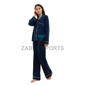 Ensemble de pyjama en satin polyester/coton pour femme, séchage rapide, respirant, doux, avec cordon de serrage, vêtements de détente et de nuit, vente en gros - Product Image 1