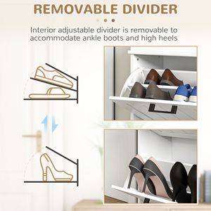 Mobiletto Moderno Bianco per Scarpe con 2 Cassetti Ribaltabili, Organizzatore Salvaspazio per 10 Paia in Ingresso o Corridoio - Product Image 6