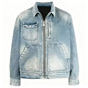 Luxe New Fashion Vintage Custom <b>Jackets</b> Acid Washed 100% Cotton with <b>Zip</b> <b>up</b> Turn-Down Collar Denim <b>Jacket</b> for Men - Product Image 2