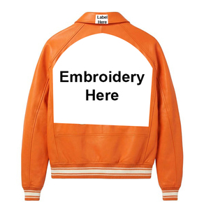 Chaqueta Bomber de Cuero PU Color Naranja para Hombre, Cuello Alto, Bordado Frontal, Estilo Casual de Invierno - Product Image 4
