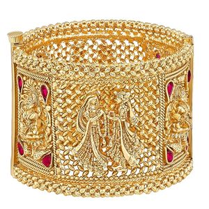 24K Gold Plated Zinc Alloy Cuff <b>Bracelet</b> Emerald Cut <b>Crystal</b> Rhinestone Flower Pattern Women's Party Jewelry Claw Setting 0.3m - Product Image 1