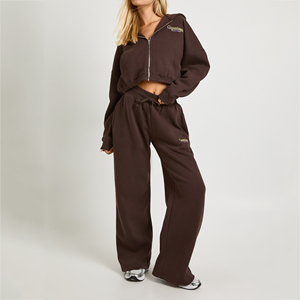Survêtement personnalisé pour femme avec fermeture éclair, DTF OEM, ensemble décontracté deux pièces en polyester et coton, veste et pantalon, vêtements streetwear - Product Image 1